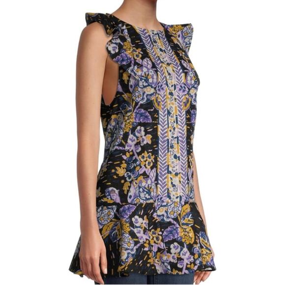 Free People Women’s Summer In Tulum Purple Black Floral Linen Sleeveless Tunic S - Picture 9 of 13